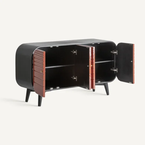 Buffet Vical Home portes ouvertes, intérieur noir à deux compartiments avec étagère