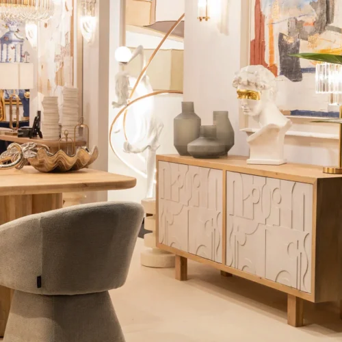 Buffet bois de manguier sculpté Janto décor blanc en relief Ethan Chloé 180 cm — vue 2