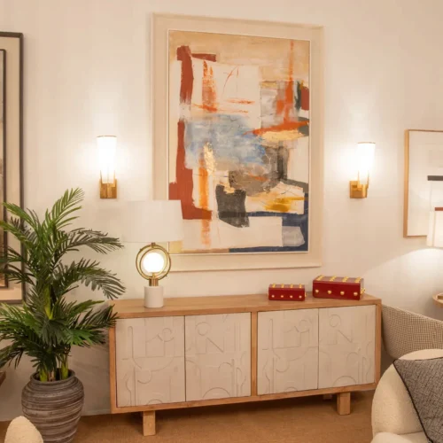 Buffet bois de manguier sculpté Janto décor blanc en relief Ethan Chloé 180 cm