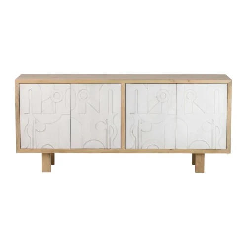 Buffet bois de manguier sculpté Janto décor blanc en relief Ethan Chloé 180 cm — vue 5