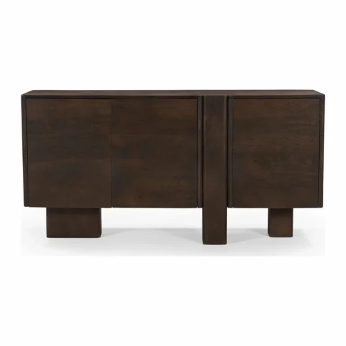 Buffets Ethan Chloé Buffet bois de mindi sculpté brun 2 portes pieds blocs Ethan Chloé 200 cm