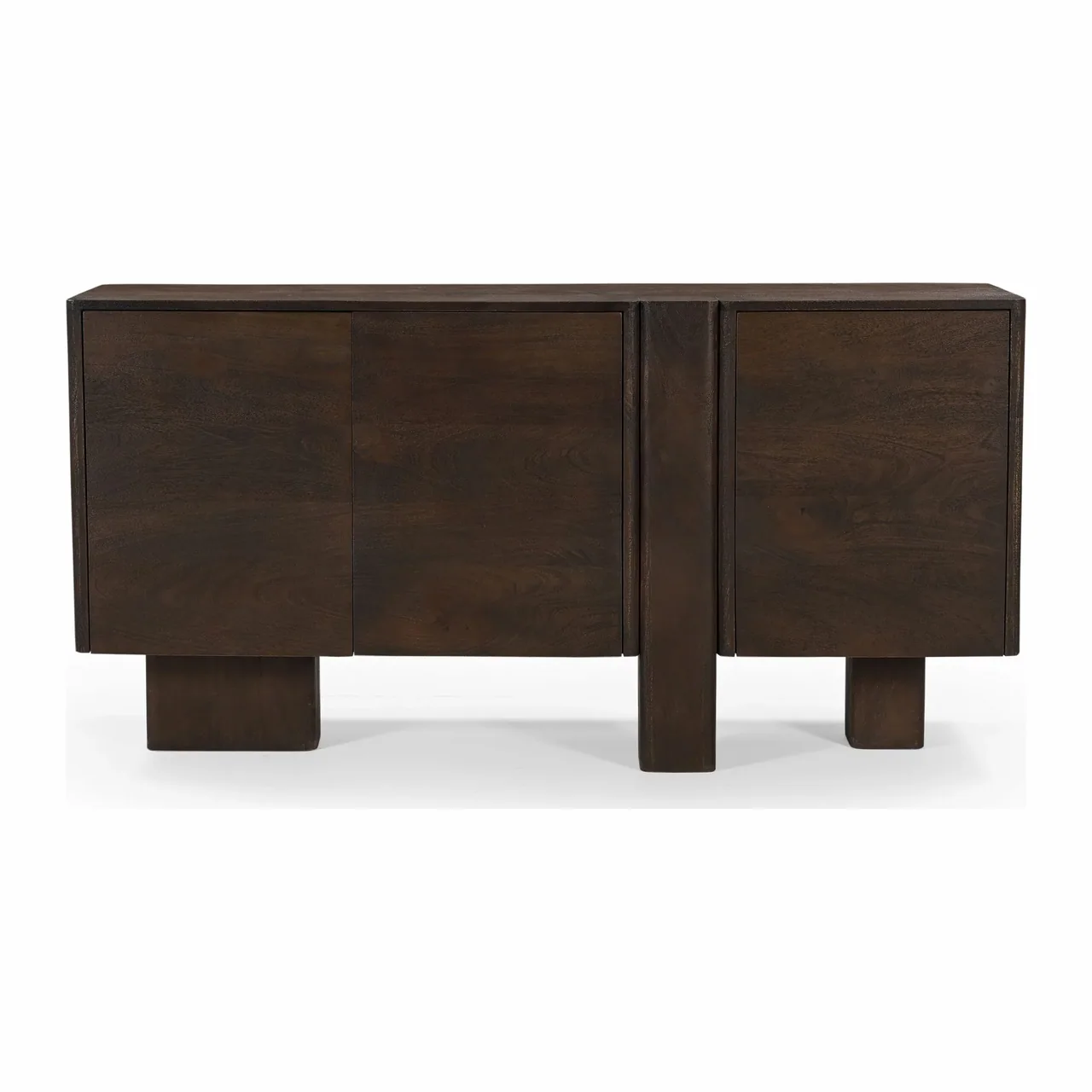 Buffet bois de mindi sculpté brun 2 portes pieds blocs Ethan Chloé 200 cm
