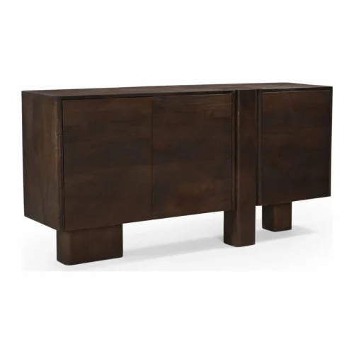 Buffet bois de mindi sculpté brun 2 portes pieds blocs Ethan Chloé 200 cm — vue 3