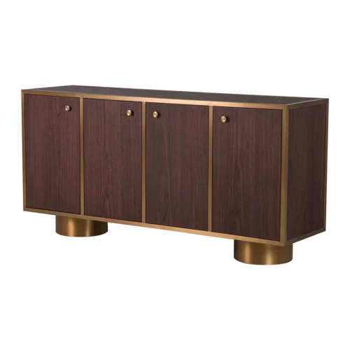 Buffets Ethan Chloé Buffet bois foncé et doré Noblesse 4 portes socle arrondi Ethan Chloé 180 cm