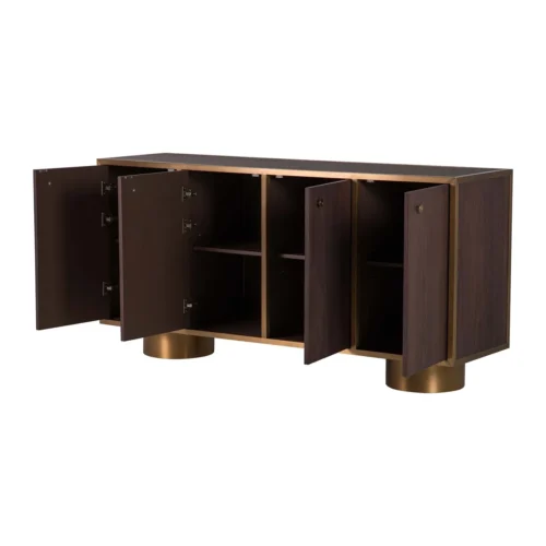 Buffet bois foncé et doré Noblesse 4 portes socle arrondi Ethan Chloé 180 cm — vue 4