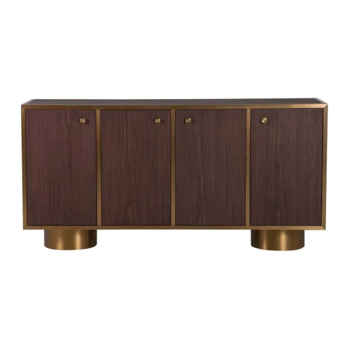 Buffet bois foncé et doré Noblesse 4 portes socle arrondi Ethan Chloé 180 cm — vue 5