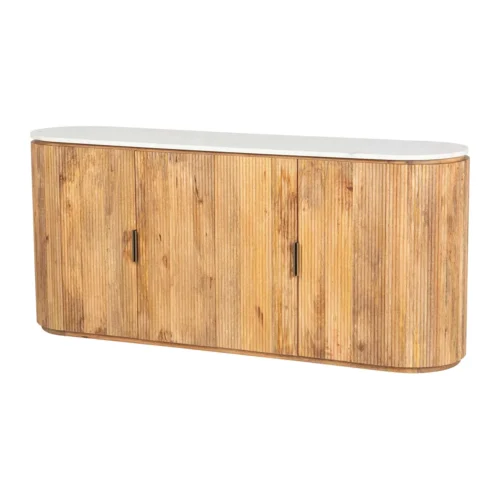 Buffet cannelé bois de manguier Tyla plateau marbre Ethan Chloé 180 cm — vue 2