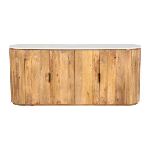 Buffet cannelé bois de manguier Tyla plateau marbre Ethan Chloé 180 cm — vue 5