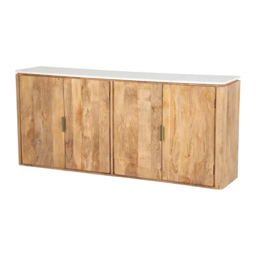 Buffets Ethan Chloé Buffet cannelé manguier et marbre Felo portes pleines Ethan Chloé 180 cm
