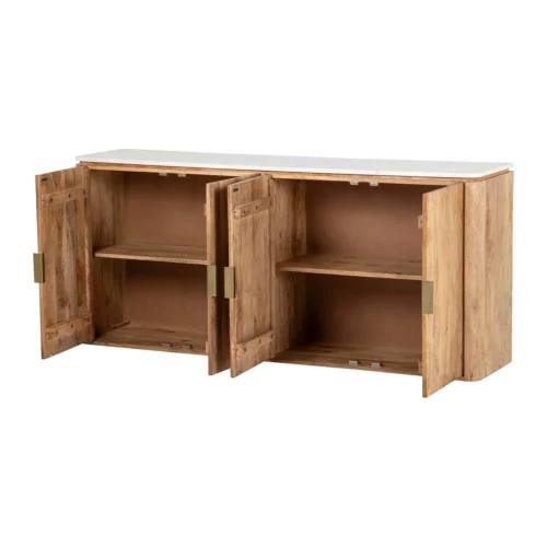Buffet cannelé manguier et marbre Felo portes pleines Ethan Chloé 180 cm — vue 2