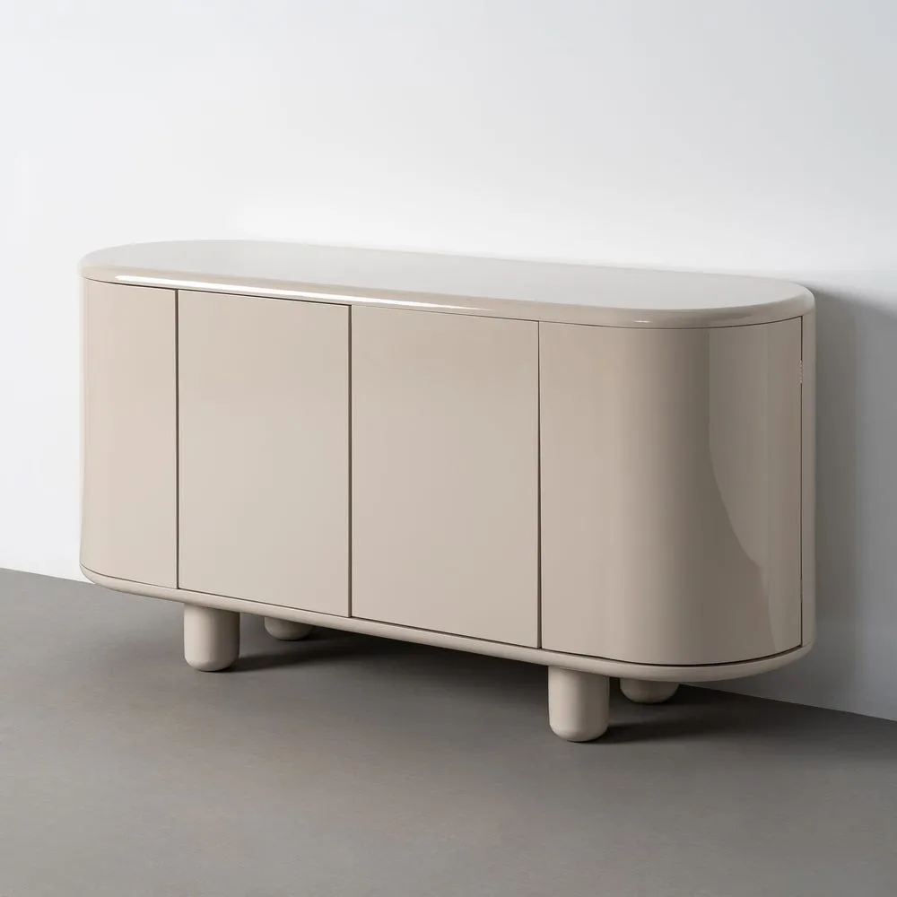 Buffet laqué beige arrondi Ixia 160 cm