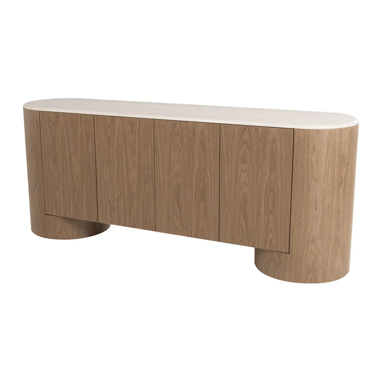 Buffet plaqué noyer et marbre Ligna extrémités arrondies Ethan Chloé 200 cm