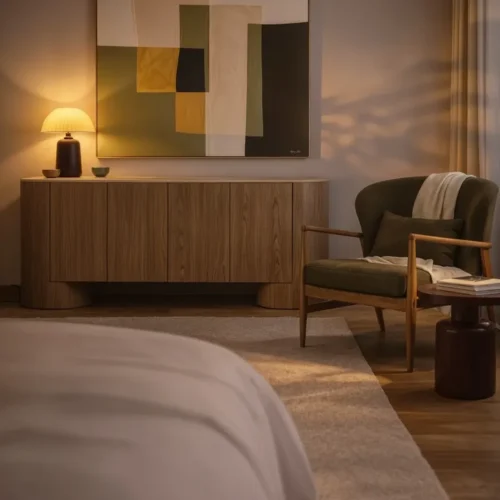 Buffet plaqué noyer et marbre Ligna extrémités arrondies Ethan Chloé 200 cm — vue 2