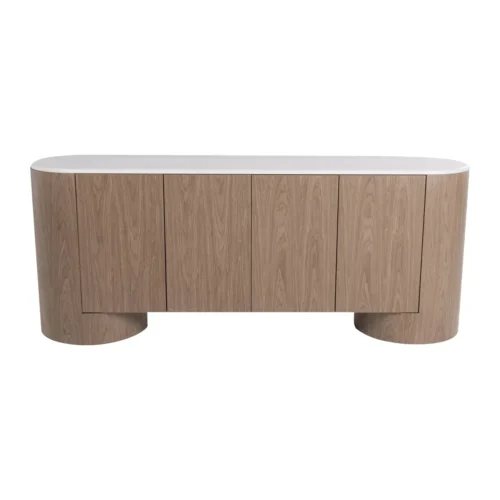 Buffet plaqué noyer et marbre Ligna extrémités arrondies Ethan Chloé 200 cm — vue 3