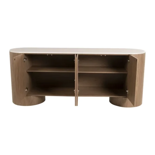 Buffet plaqué noyer et marbre Ligna extrémités arrondies Ethan Chloé 200 cm — vue 4