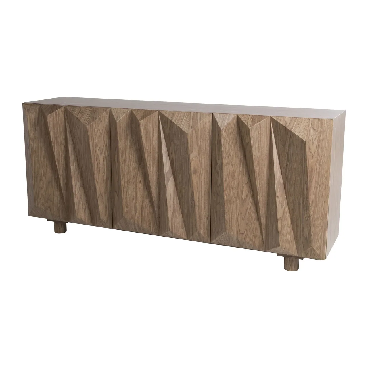 Buffet plaqué noyer plissé Ligna façades à pointes de diamant Ethan Chloé 180 cm