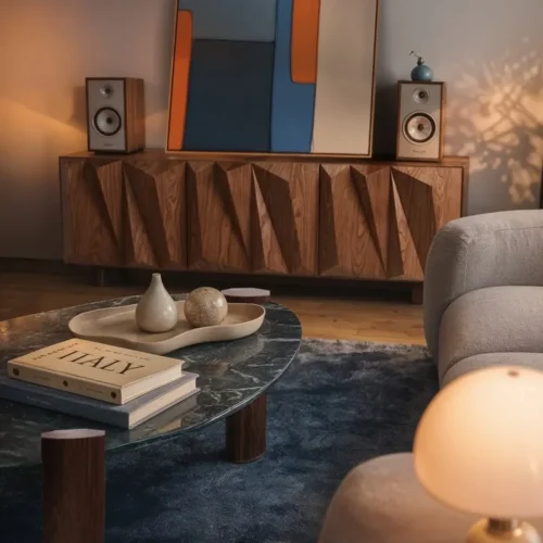 Buffet plaqué noyer plissé Ligna façades à pointes de diamant Ethan Chloé 180 cm — vue 2