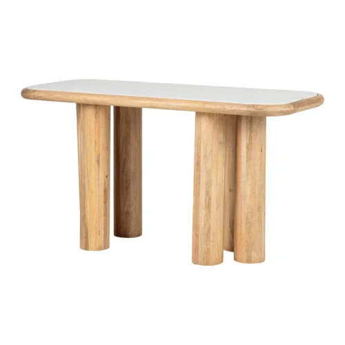 Bureaux Ethan Chloé Bureau bois de manguier et marbre Telo plateau blanc Ethan Chloé 140 cm