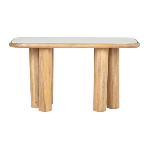Console profonde marbre blanc et bois de manguier Telo Ethan Chloé 140 × 60 cm