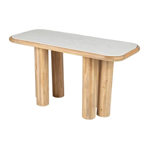 Console profonde marbre blanc et bois de manguier Telo Ethan Chloé 140 × 60 cm — vue 4