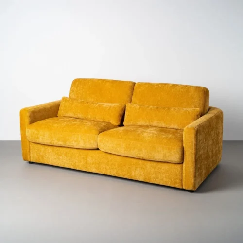 Canapé convertible tissu moutarde couchage 140 × 190 Ixia 194 cm