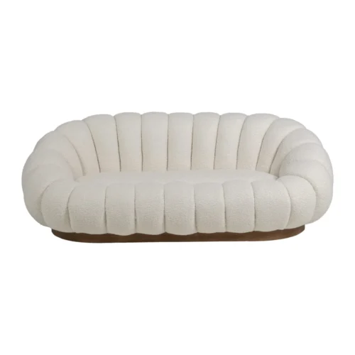 Canapés Ethan Chloé Canapé coquillage bouclette blanc cassé socle bois Ethan Chloé 185 cm