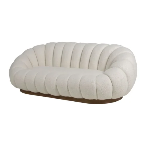 Canapé coquillage bouclette blanc cassé socle bois Ethan Chloé 185 cm — vue 2