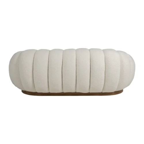 Canapé coquillage bouclette blanc cassé socle bois Ethan Chloé 185 cm — vue 3