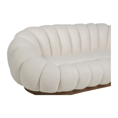 Canapé coquillage bouclette blanc cassé socle bois Ethan Chloé 185 cm — vue 4