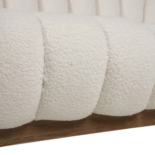 Canapé coquillage bouclette blanc cassé socle bois Ethan Chloé 185 cm — vue 8