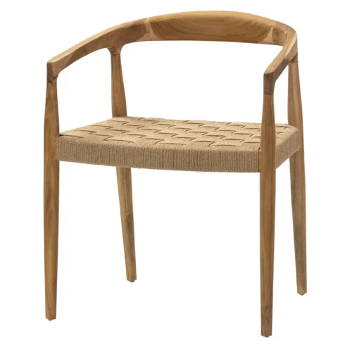 Chaise à accoudoirs dossier courbe teck et corde Ethan Chloé assise basse 58 cm — vue 2