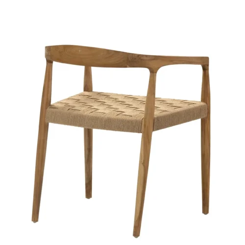 Chaise à accoudoirs dossier courbe teck et corde Ethan Chloé assise basse 58 cm — vue 8