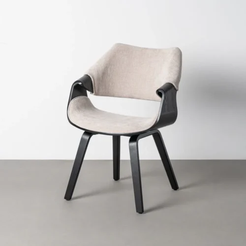 Chaise avec accoudoirs tissu grège et bois noir Ixia 61 cm