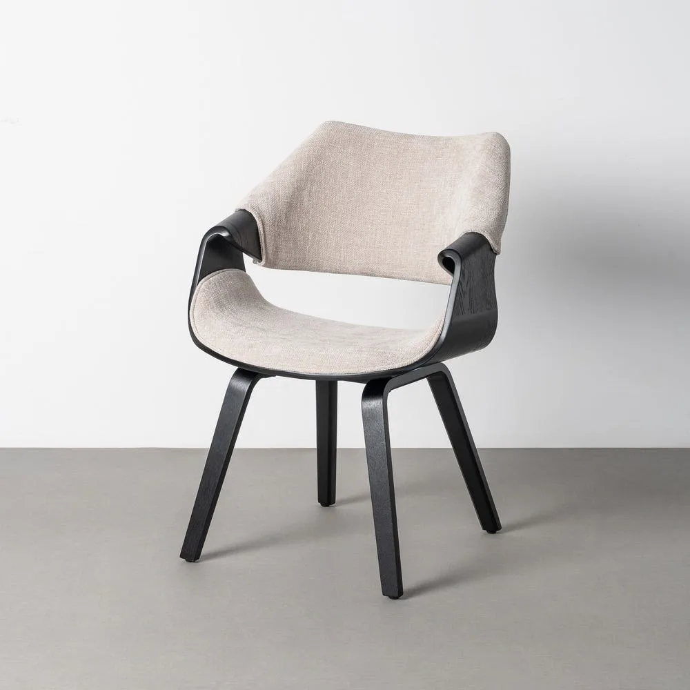 Chaise avec accoudoirs tissu grège et bois noir Ixia 61 cm