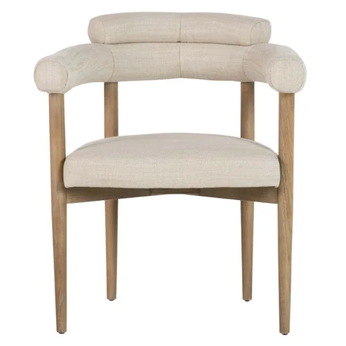 Chaises et tables à manger Ethan Chloé Chaise frêne accoudoirs rembourrés tissu écru Ethan Chloé 66 cm — vue 2