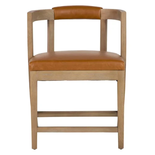 Chaises et tables à manger Ethan Chloé Chaise frêne aspect cuir cognac dossier bandeau Ethan Chloé 59 cm