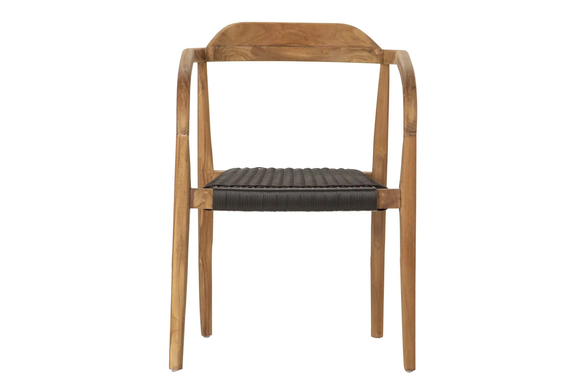 Chaise rotin brun foncé et teck dossier et accoudoirs courbes Ethan Chloé 60 cm
