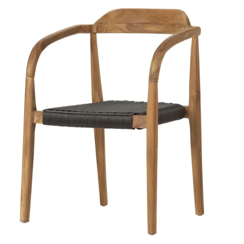 Chaise rotin brun foncé et teck dossier et accoudoirs courbes Ethan Chloé 60 cm — vue 2