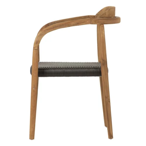 Chaise rotin brun foncé et teck dossier et accoudoirs courbes Ethan Chloé 60 cm — vue 4