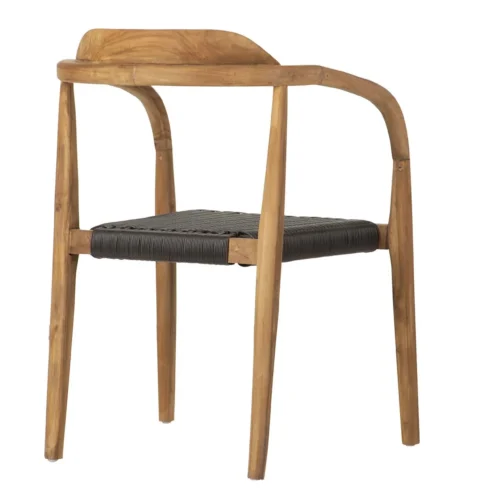 Chaise rotin brun foncé et teck dossier et accoudoirs courbes Ethan Chloé 60 cm — vue 6