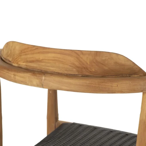 Chaise rotin brun foncé et teck dossier et accoudoirs courbes Ethan Chloé 60 cm — vue 7