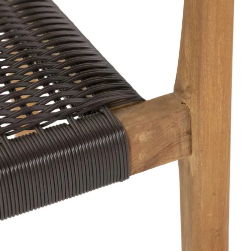 Chaise rotin brun foncé et teck dossier et accoudoirs courbes Ethan Chloé 60 cm — vue 8
