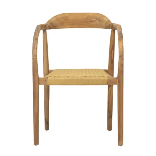 Chaise teck à accoudoirs courbes assise tissée Ethan Chloé 60 cm