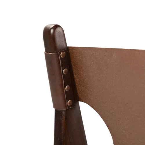 Chaise teck et cuir marron lanières croisées Ethan Chloé 85 cm de haut — vue 4