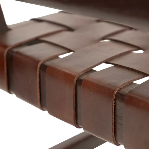 Chaise teck et cuir marron lanières croisées Ethan Chloé 85 cm de haut — vue 5
