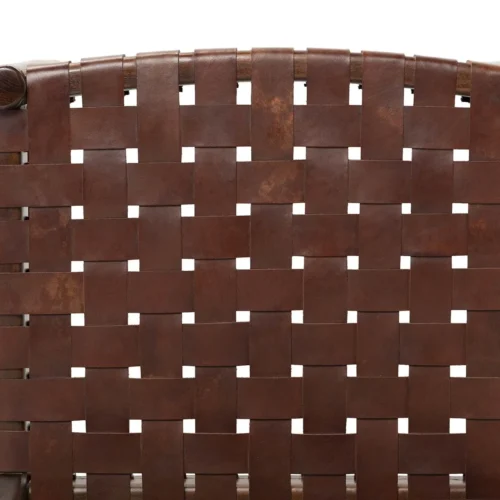 Chaise teck et cuir marron lanières croisées Ethan Chloé 85 cm de haut — vue 7