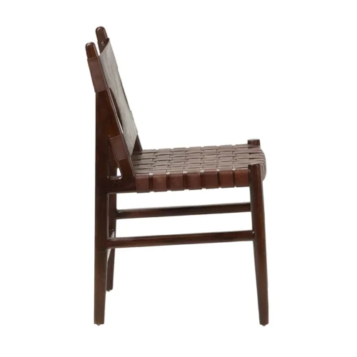 Chaise teck et cuir marron lanières croisées Ethan Chloé 85 cm de haut — vue 8