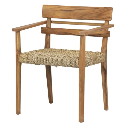 Chaise teck et rotin naturel accoudoirs droits Ethan Chloé 60 cm — vue 2