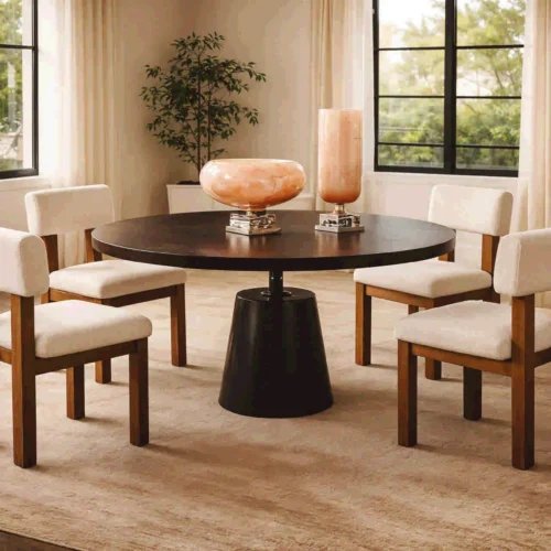 Chaise tissu écru pieds bois clair assise épaisse Ethan Chloé 48 cm
