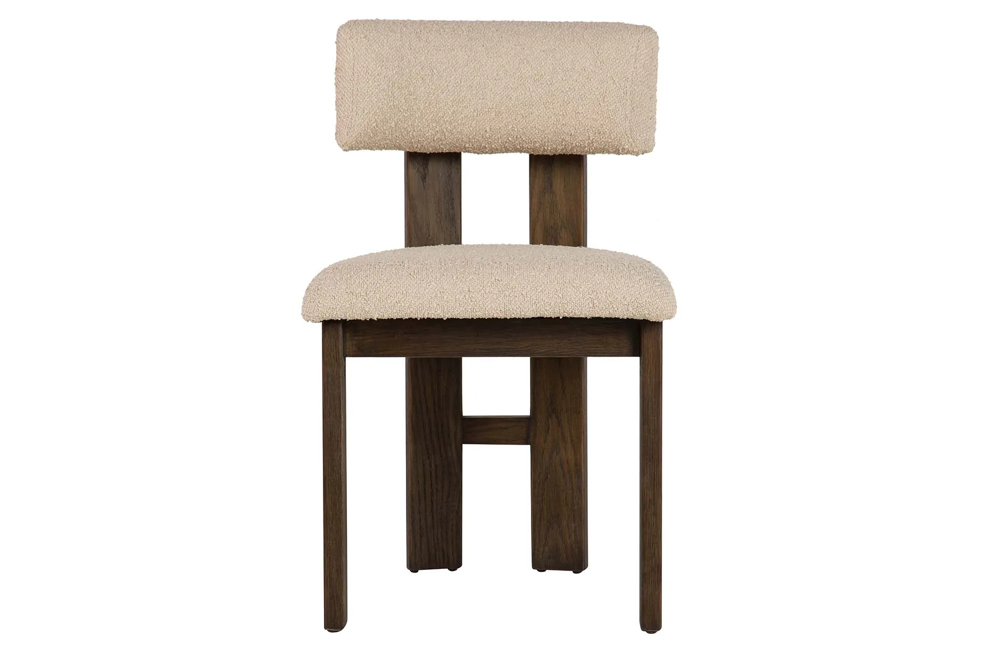 Chaise tissu écru pieds bois foncé dossier droit rembourré Ethan Chloé 48 cm